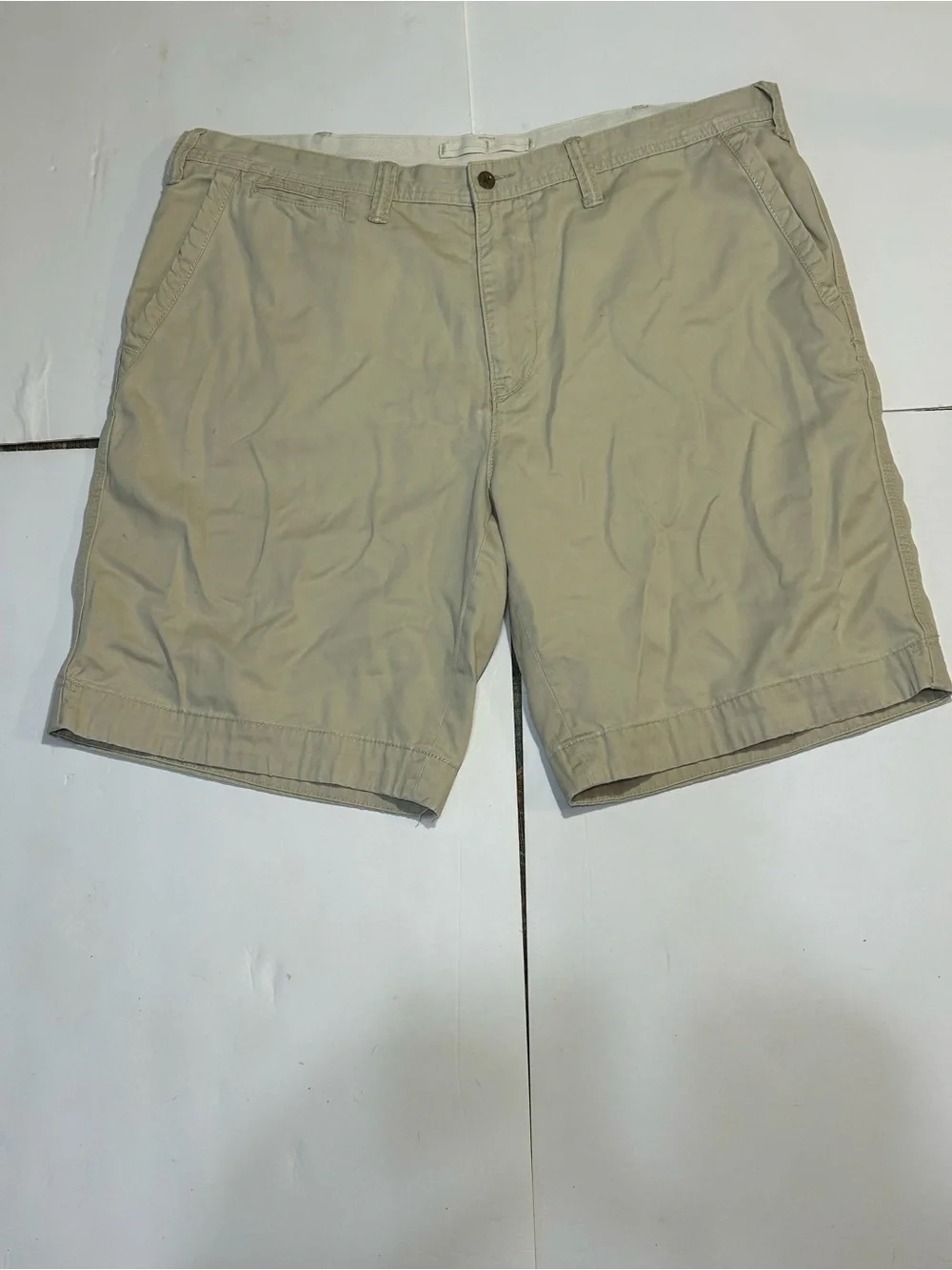 Polo Ralph Lauren Relaxed Fit Tan Khaki Chino Flat Front Shorts Mens 38 Pony‎